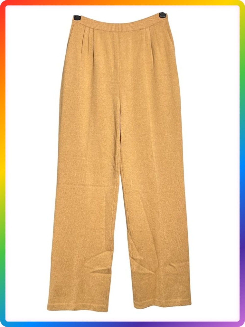 St. John Collection Knit Wide Leg Pants SIZE 8 Camel Gold Pleat Pull-On USA